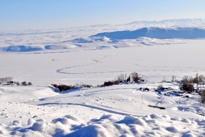 Muş'ta Murat Nehri dondu