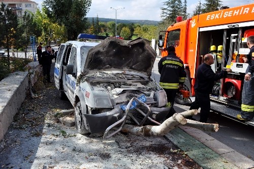 Polis aracı, iki ağacı devirdikten sonra durabildi