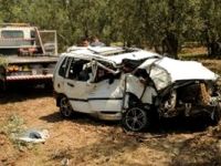 Zeytinliğe uçan otomobilin sürücüsü yaralı kurtuldu